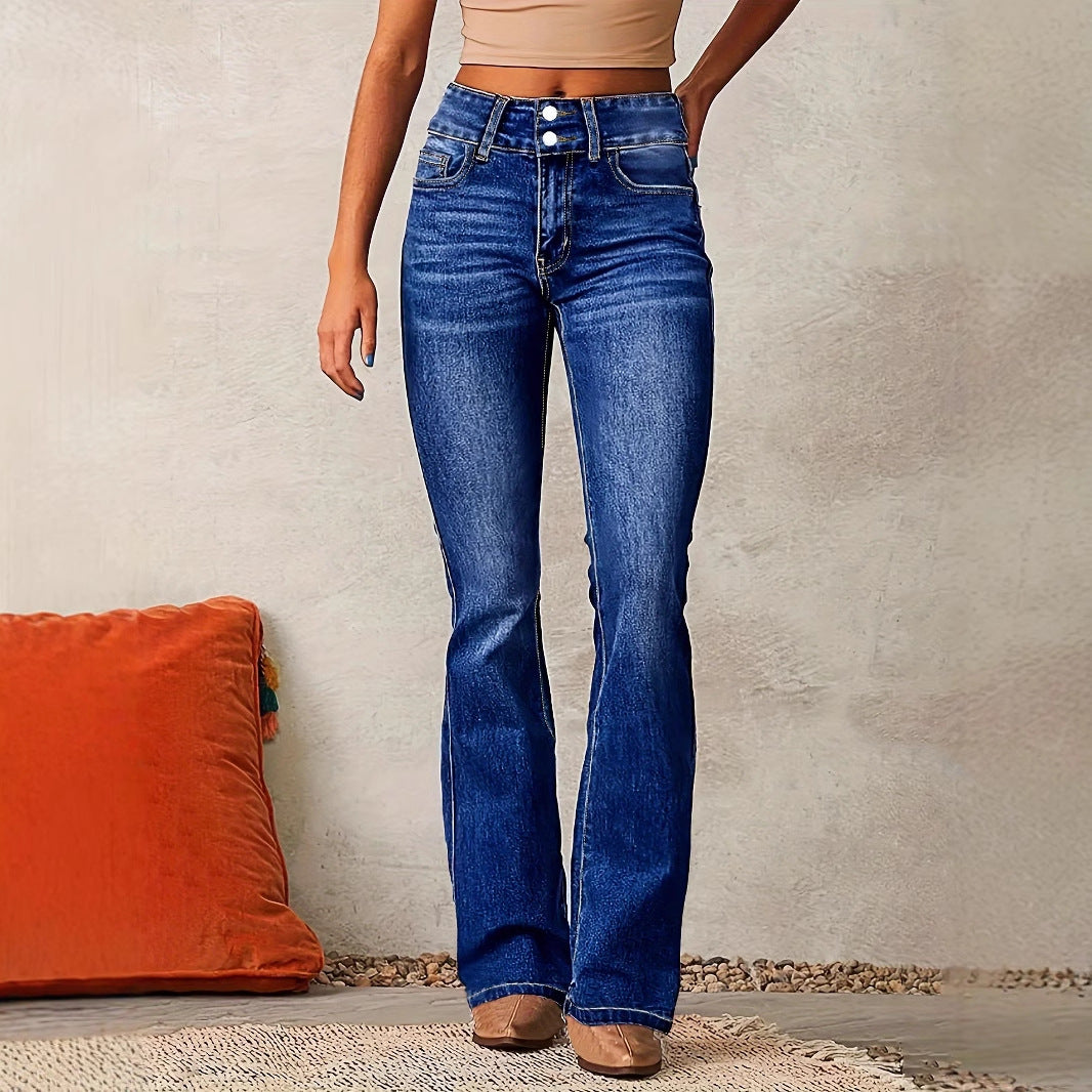 Women’s Flared Jeans – Stretch Denim – High Waist – Retro Fit – Full Length