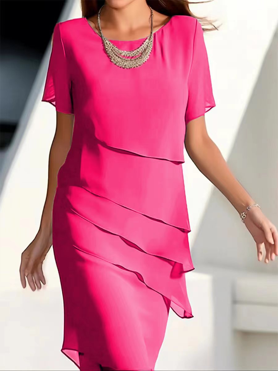 Chiffon Pleated Midi Dress for Women – Elegant Flowy Formal Wear