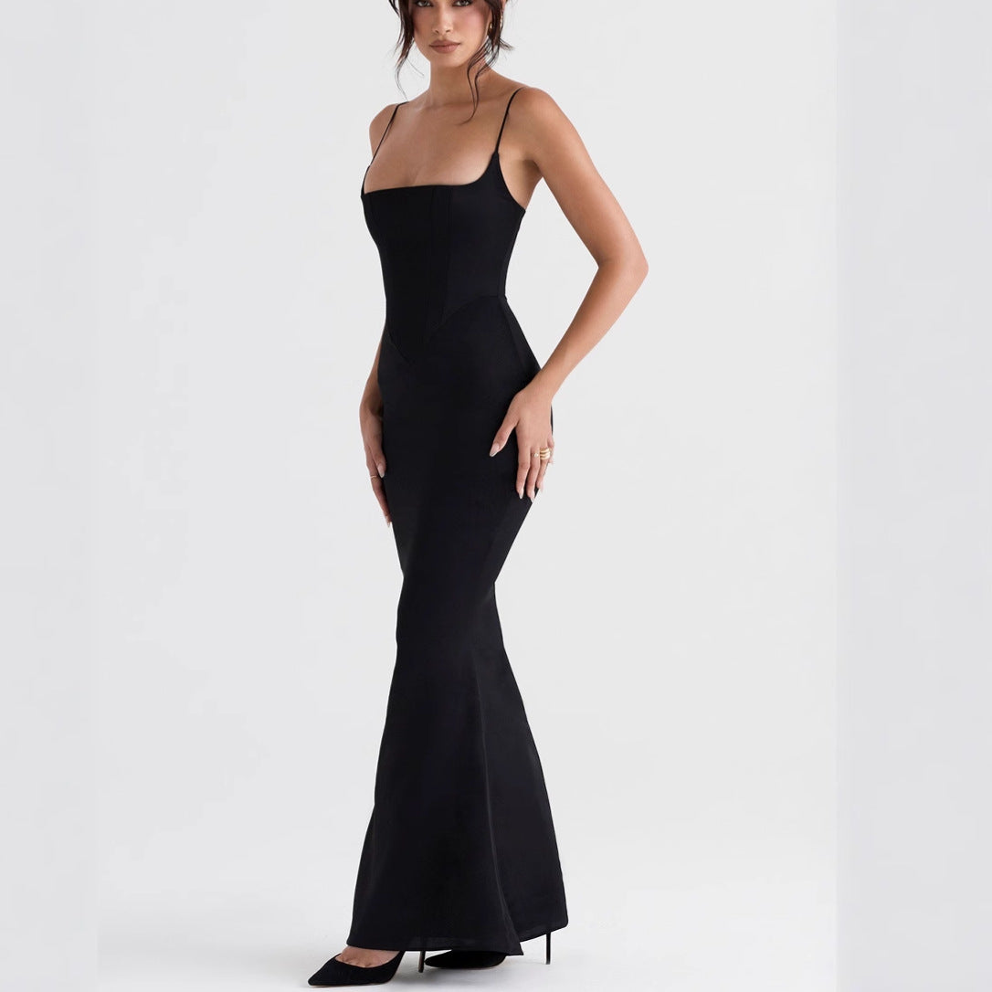 Women’s Maxi Dress – Bodycon Fit – Spaghetti Straps – Stretch Fabric – Evening Wear