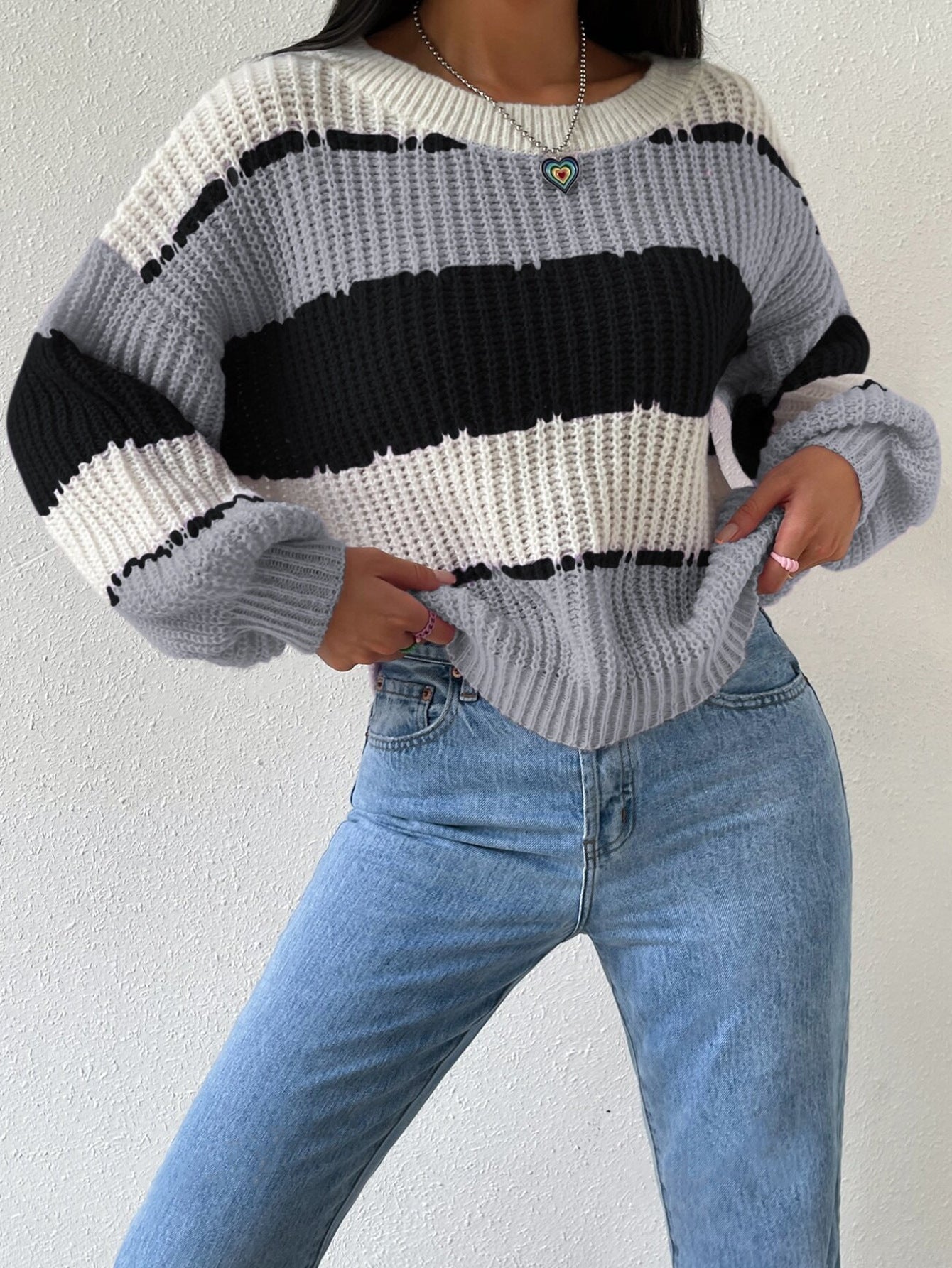 Women’s Pullover Sweater – Chunky Knit – Oversized Fit – Long Sleeve Casual Crew Neck