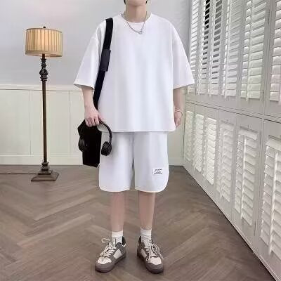 Men’s Athletic Set – Relaxed Fit – Short Sleeve Top & Drawstring Shorts – Breathable Set
