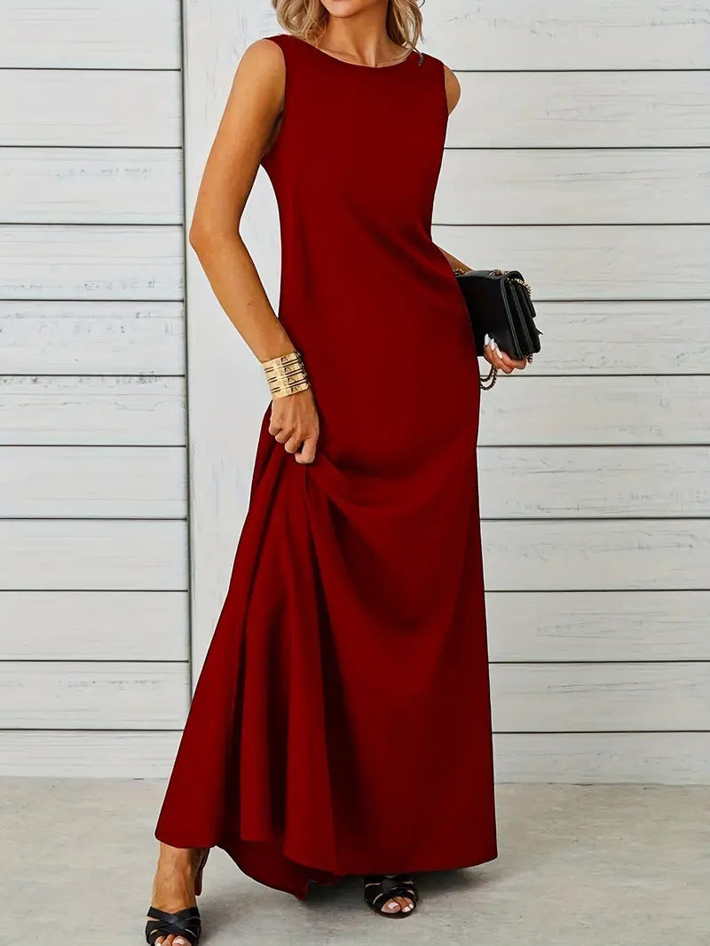 Women’s Sleeveless Mid-Length Dress – Relaxed Fit – Lightweight Breathable Fabric – Minimalist Style