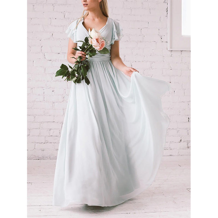 Women’s Maxi Dress – Flowing Silhouette – Flutter Sleeves – V-Neck – Luxury Fabric