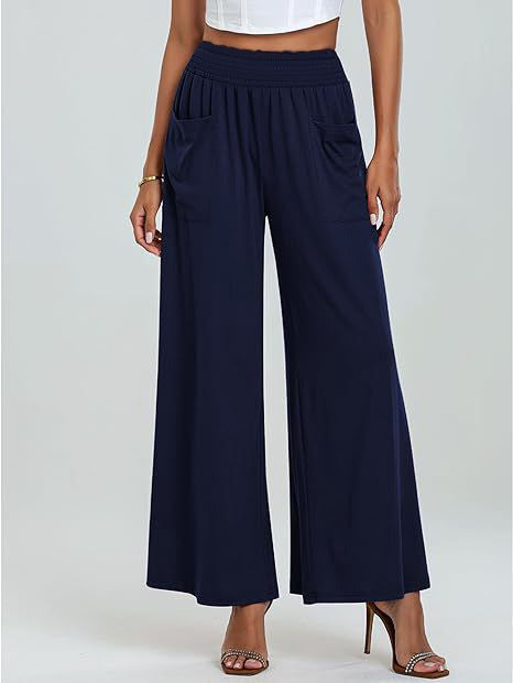 Women’s Wide-Leg Pants – Lightweight Breathable Fabric – Elastic Waist – Full Length