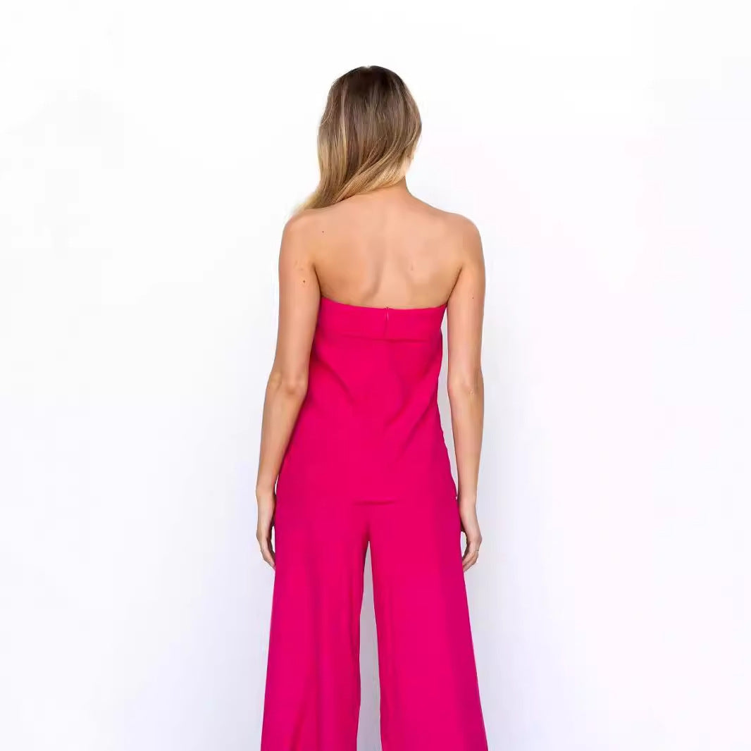 Women’s Matching Set – Strapless Crop Top – High Waist Flared Trousers – Soft Breathable Fabric