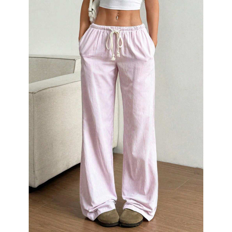 Women’s Wide-Leg Trousers – Relaxed Fit – Cotton – Elastic Waist with Drawstring – Pockets