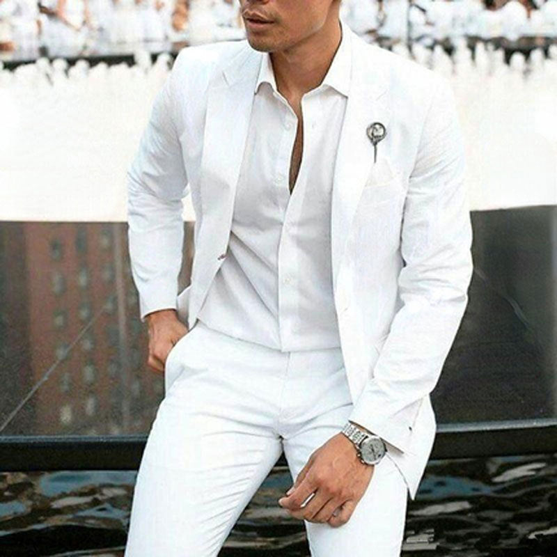 Men’s Slim-Fit Suit – 2-Piece Blazer & Trousers – Wool Blend – Single Button Formal Wear