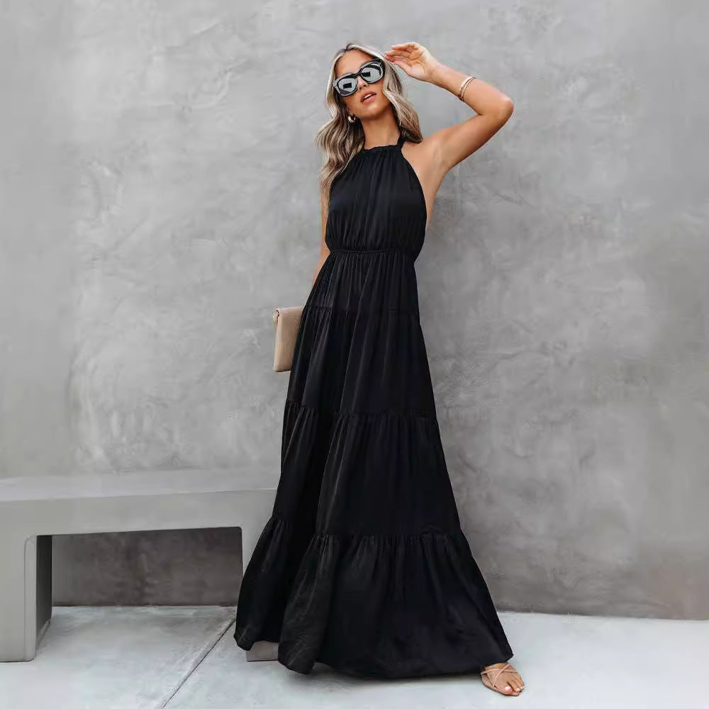 Women’s Halter Dress – Lightweight Cotton Blend – Tiered Skirt – Cinched Waist Fit