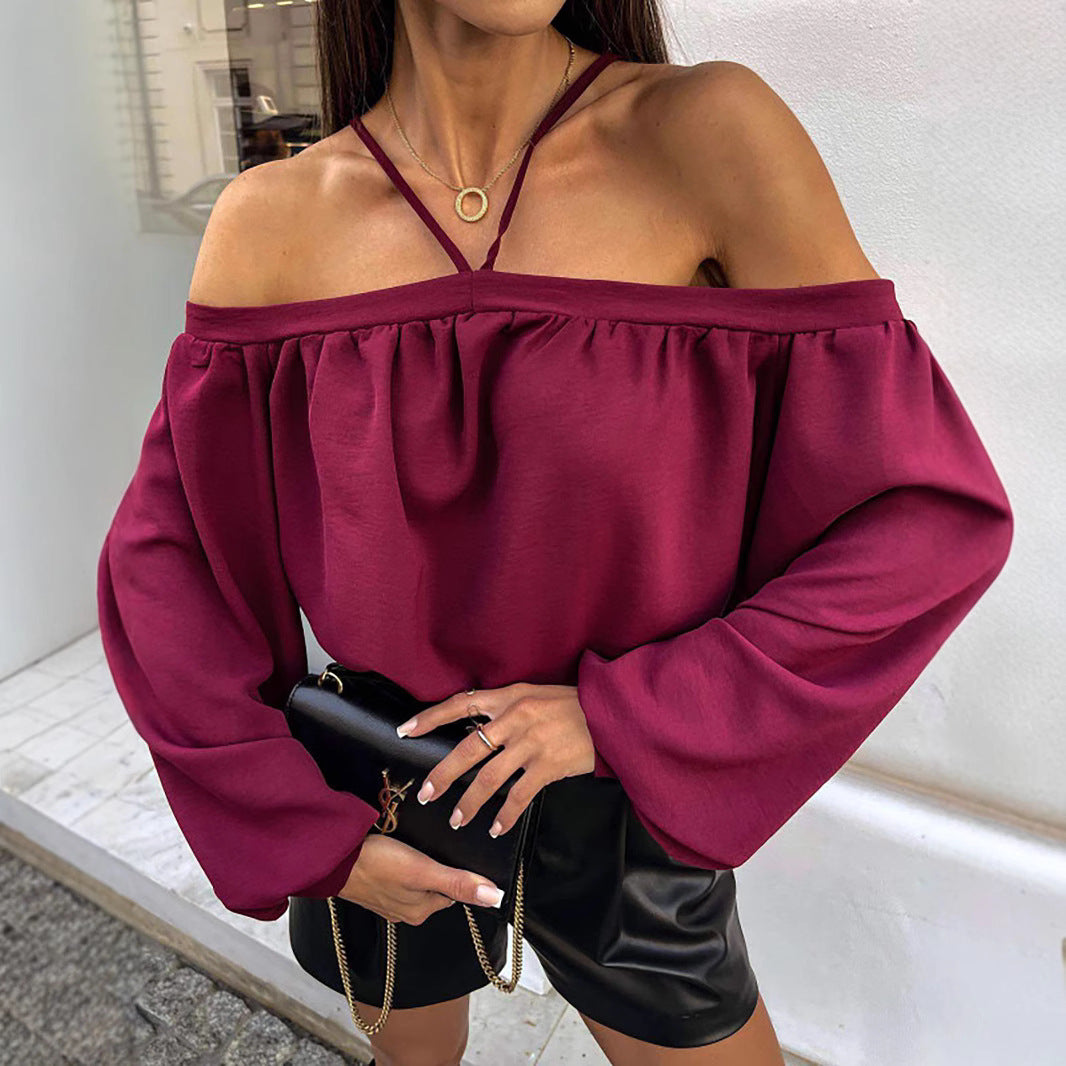 Women’s Leopard Print Off-Shoulder Top – Long Sleeve – Loose Fit – Street Style