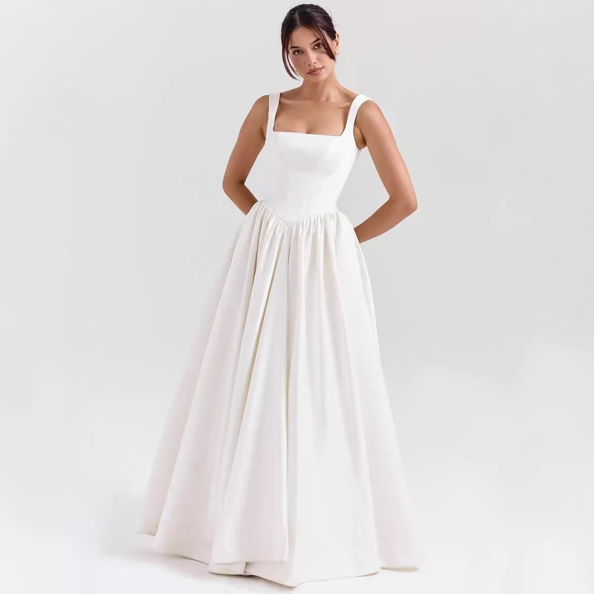 Women’s Maxi Dress – Breathable Cotton – A-Line Fit – Square Neck – Wide Straps