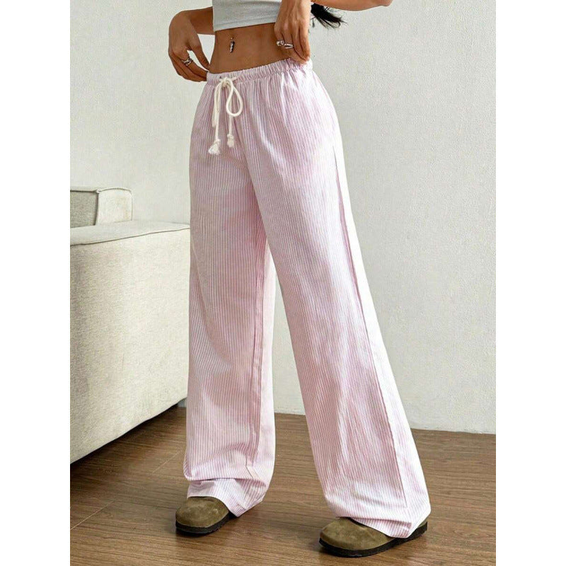Women’s Wide-Leg Trousers – Relaxed Fit – Cotton – Elastic Waist with Drawstring – Pockets