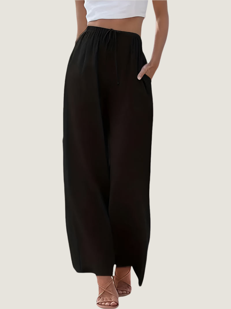 Women’s Wide-Leg Trousers – Linen Blend – Relaxed Fit – Drawstring Waist – Full Length