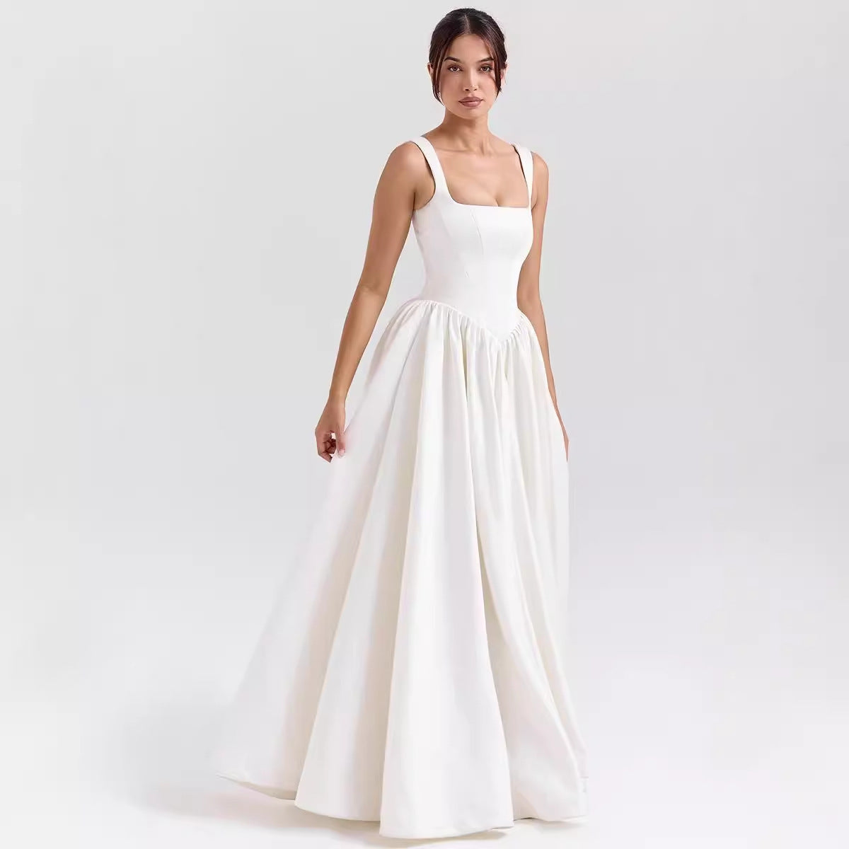 Women’s Maxi Dress – Breathable Cotton – A-Line Fit – Square Neck – Wide Straps