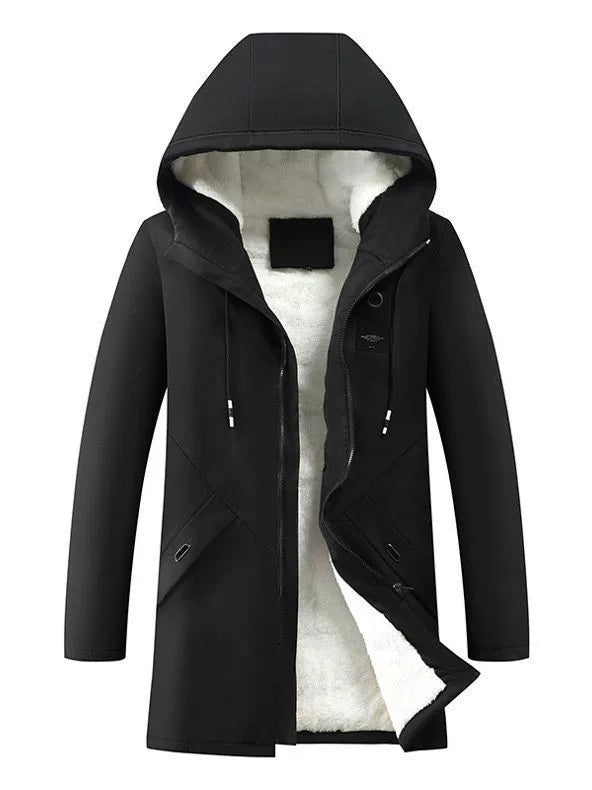 Men’s Hooded Jacket – Mid-Length – Fleece Lined – Windproof Standard Fit Outerwear