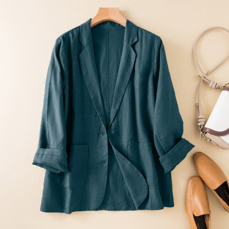 Women’s Casual Jacket – Relaxed Fit – Natural Fibers – Lapel Collar – Patch Pockets