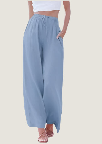 Women’s Wide-Leg Trousers – Linen Blend – Relaxed Fit – Drawstring Waist – Full Length