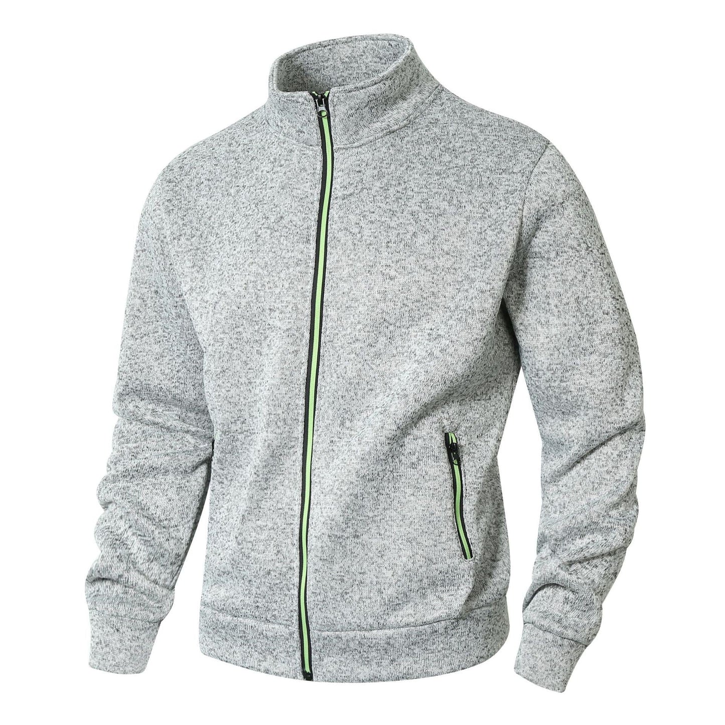 Men’s Zip-Up Jacket – Fleece Lined Knit – Stand Collar – Zipper Pockets – Regular Fit