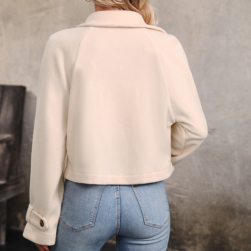 Women’s Cropped Jacket – Oversized Fit – Plush Soft Touch – Double-Breasted Style