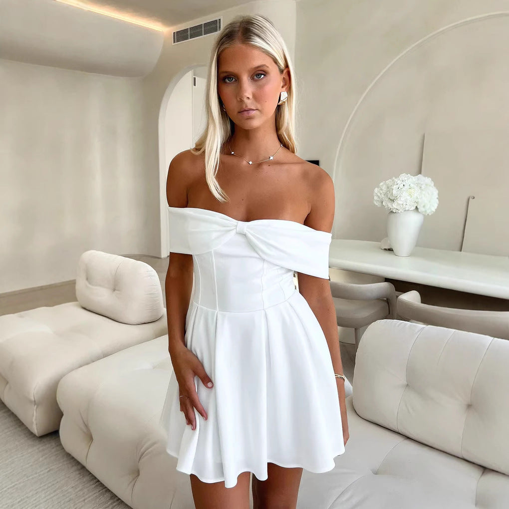 Women’s Casual Dress – Off Shoulder A-Line – Mini Length – Lightweight Soft Fabric