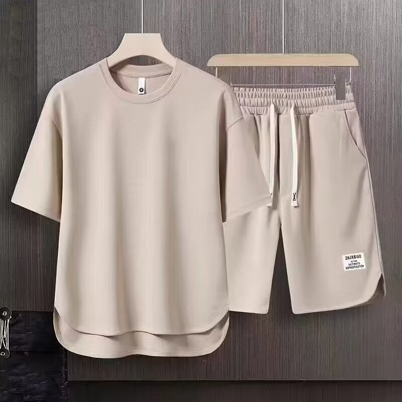 Men’s Athletic Set – Relaxed Fit – Short Sleeve Top & Drawstring Shorts – Breathable Set