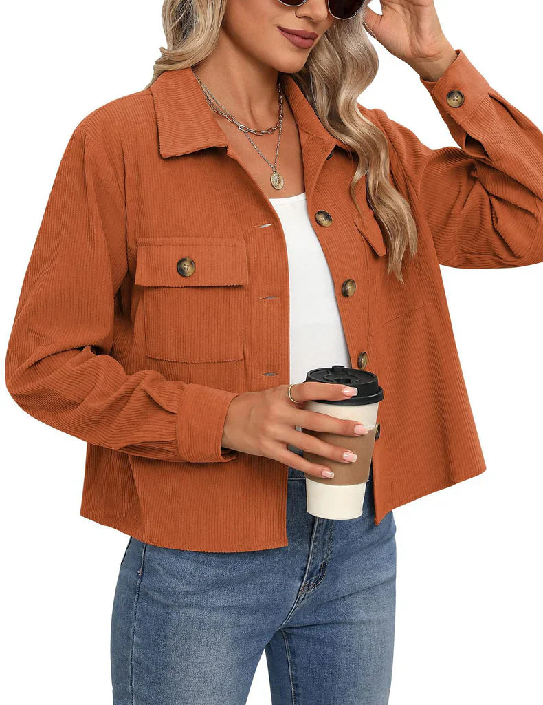 Women’s Utility Jacket – Relaxed Fit – Ribbed Texture – Button Front – Chest Pockets