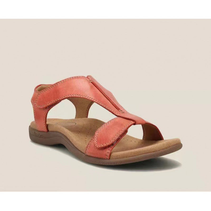 Women’s Wedge Sandals – Cushioned Footbed – T-Strap – Velcro Fastening – Casual Fit
