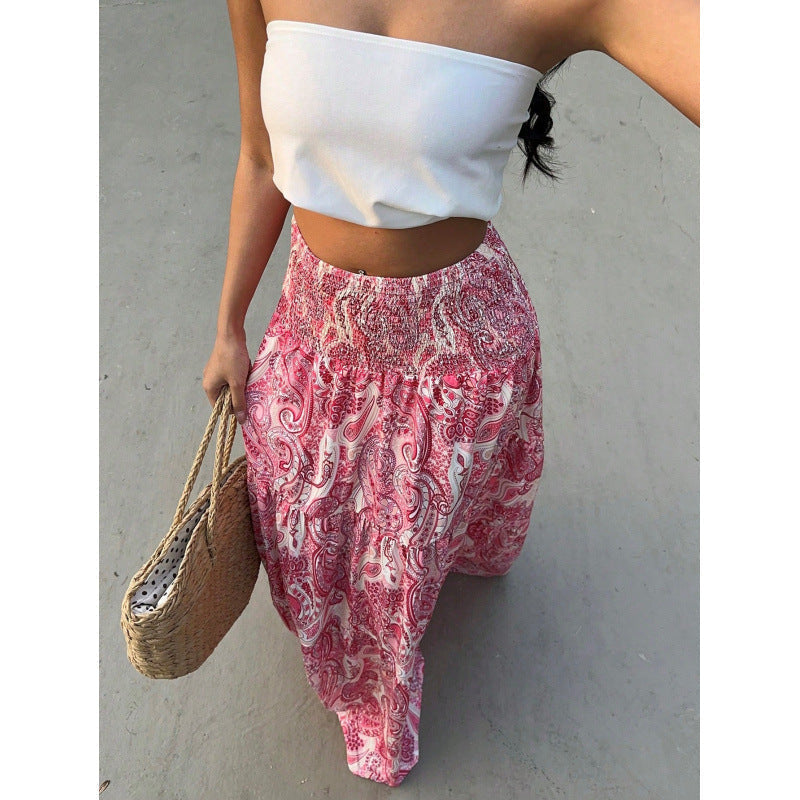 Women’s Maxi Skirt – Relaxed Fit – Cotton – Elastic Waist – Paisley Pattern
