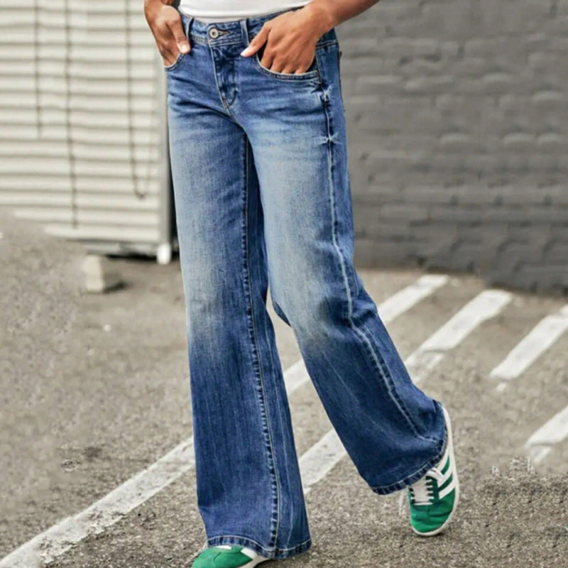 Women’s Wide-Leg Jeans – Relaxed Fit – Embroidered Sides – Full Length Denim