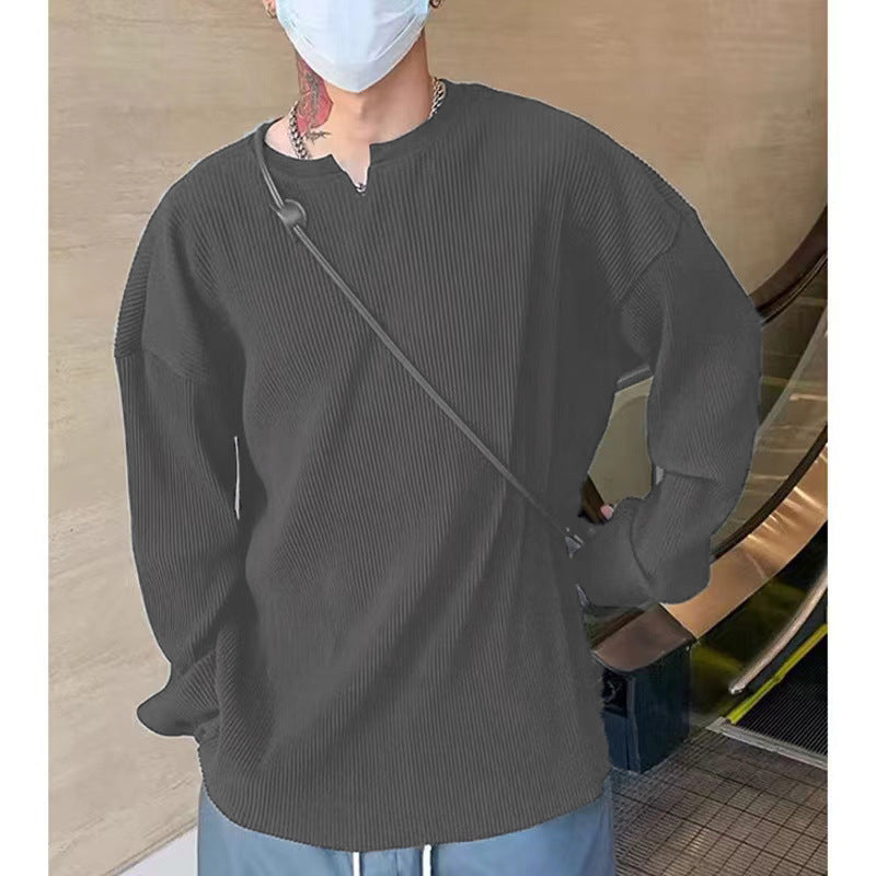 Men’s Long Sleeve T-Shirt – Ribbed Knit – Relaxed Fit – V-Neck Base Layer