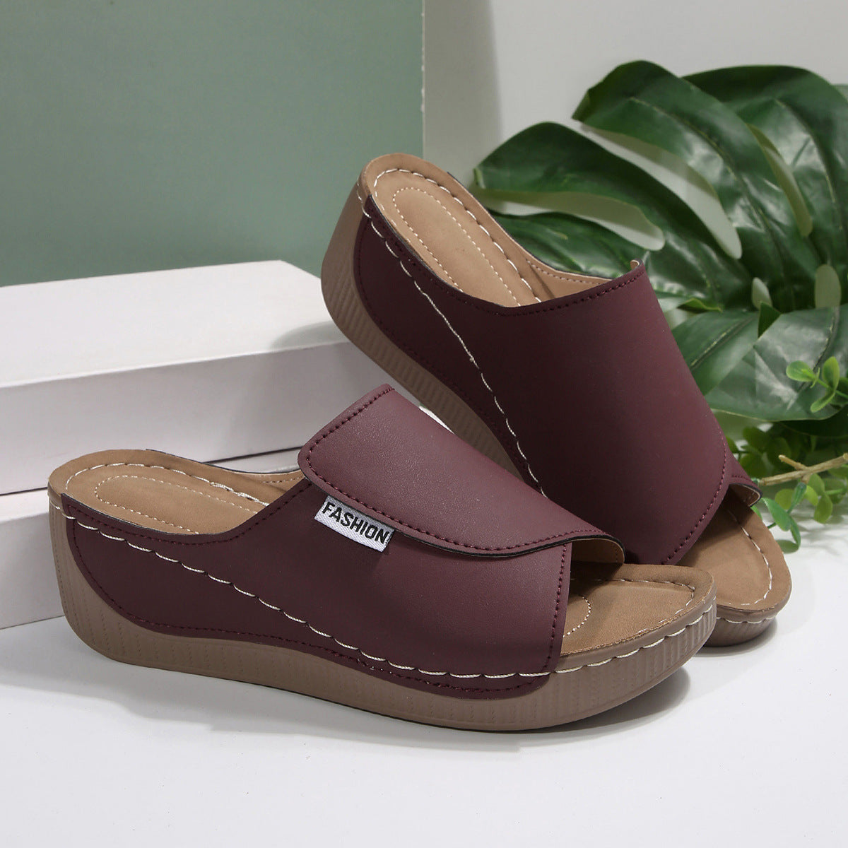 Women’s Wedge Mule Sandals – Slip-On Open Toe – Cushioned Sole – Minimalist Style