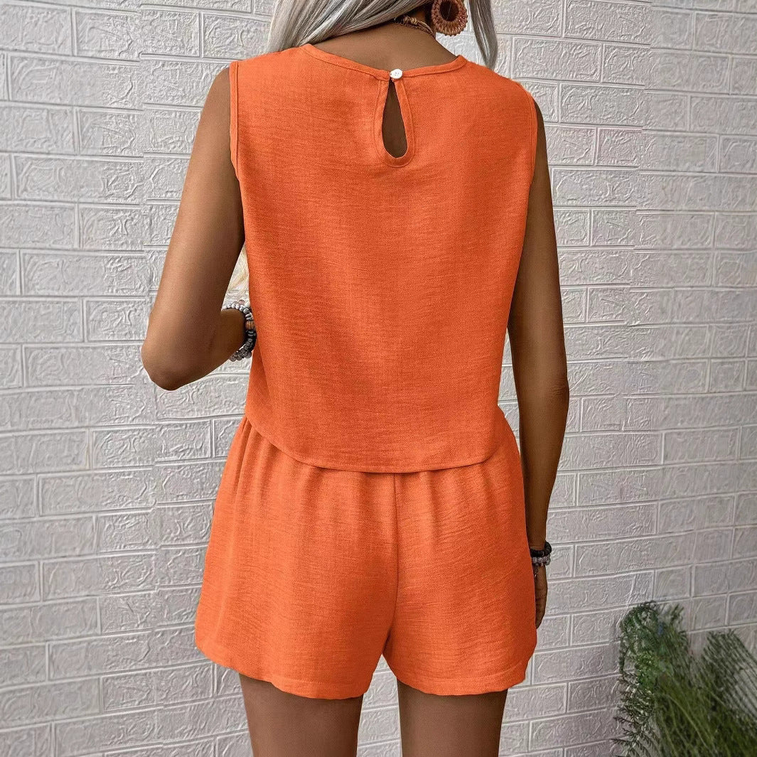 Women’s Two-Piece Set – Lightweight Woven – Relaxed Fit – Cropped Top & High-Waist Shorts