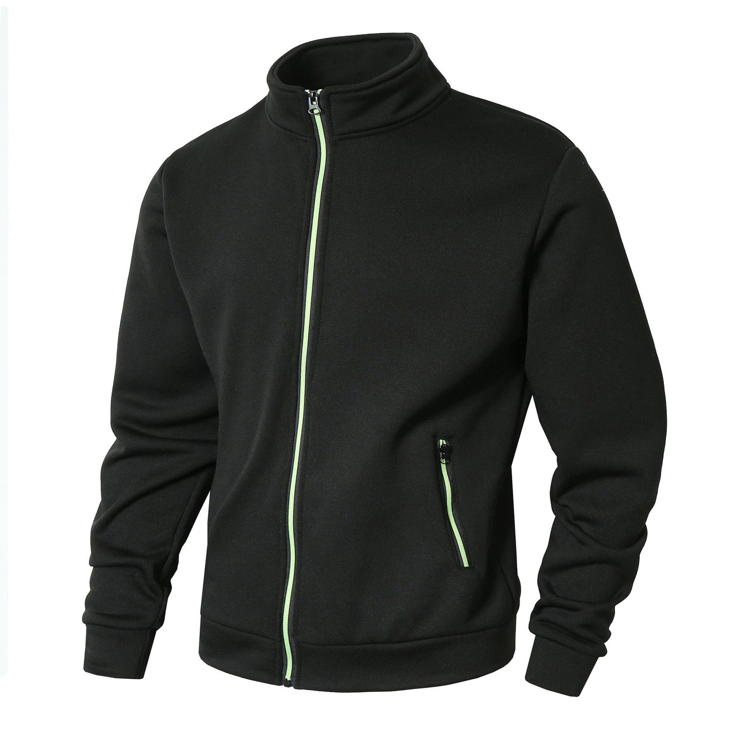 Men’s Zip-Up Jacket – Fleece Lined Knit – Stand Collar – Zipper Pockets – Regular Fit