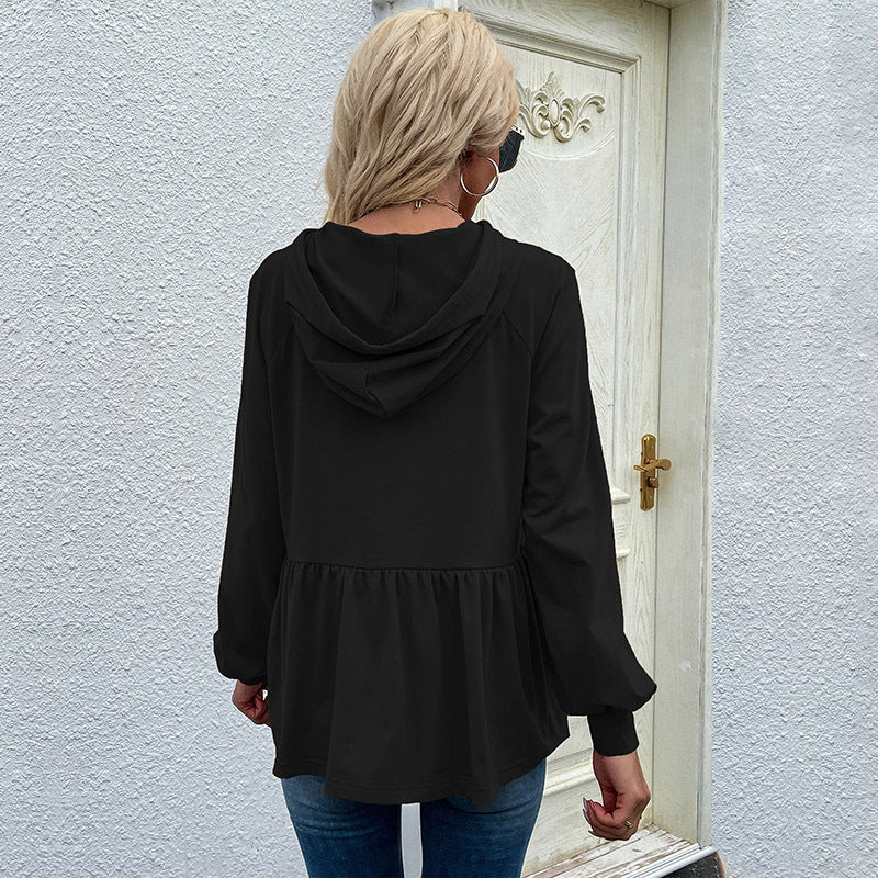 Women’s Hoodie – Relaxed Fit – Soft Knit – Ruffle Detail – Drawstring Neckline