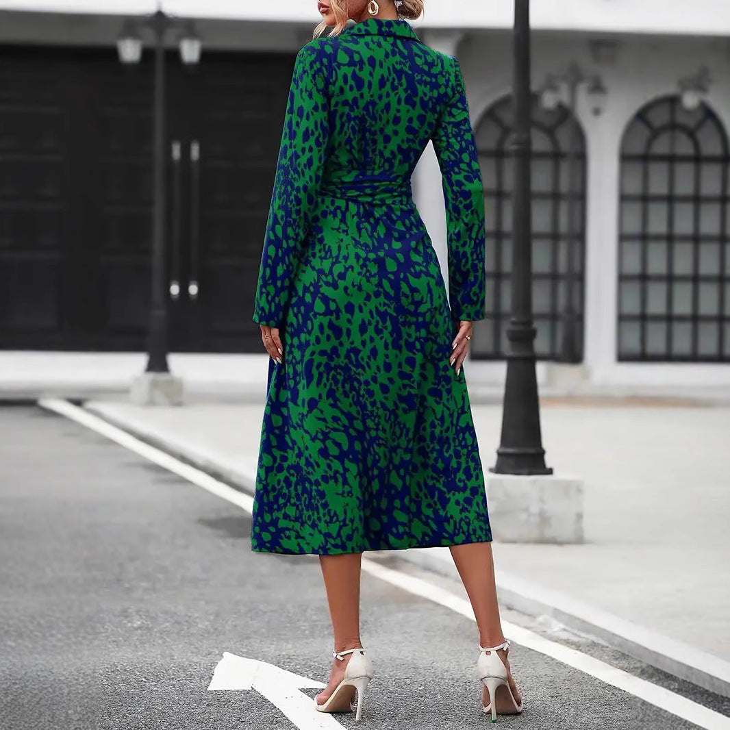 Women’s A-Line Dress – Button Down – Waist Tie – Midi Length – Breathable Blend