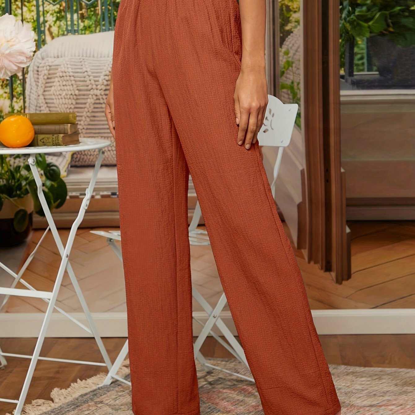 Women’s Straight-Leg Trousers – Relaxed Fit – Elastic Waist – Lightweight Breathable Fabric