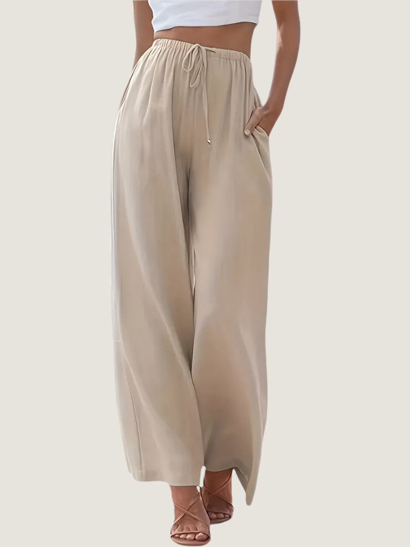 Women’s Wide-Leg Trousers – Linen Blend – Relaxed Fit – Drawstring Waist – Full Length