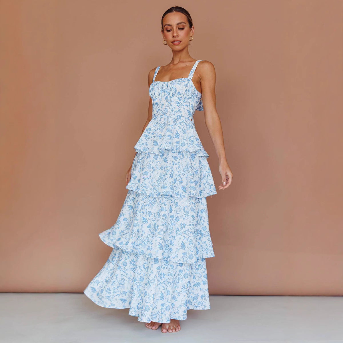 Women’s Midi Dress – Slim Fit Bodice – Ruffled Skirt – Sleeveless Floral Print