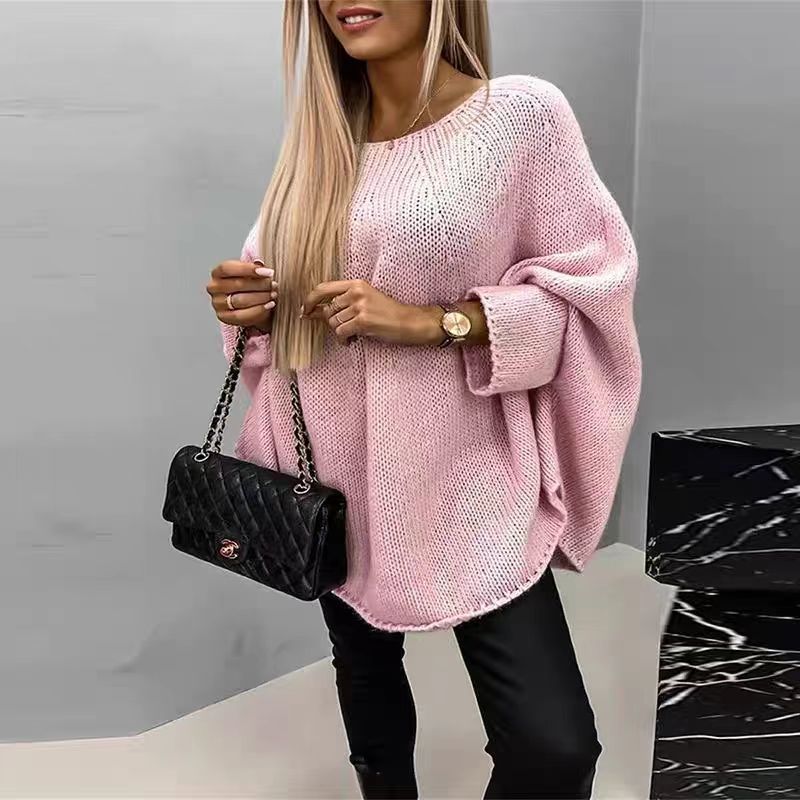 Women’s Knit Cape Sweater – Oversized Fit – Chunky Wool Blend – Batwing Sleeves