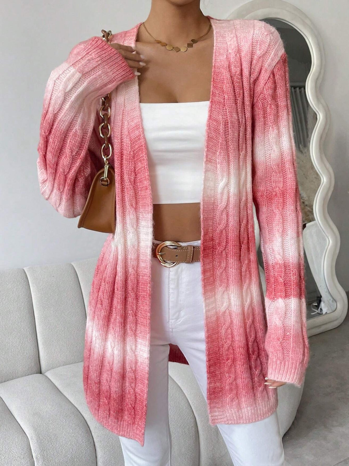 Women’s Cardigan – Oversized Fit – Cable Knit – Open Front – Soft Knit Casual Layer