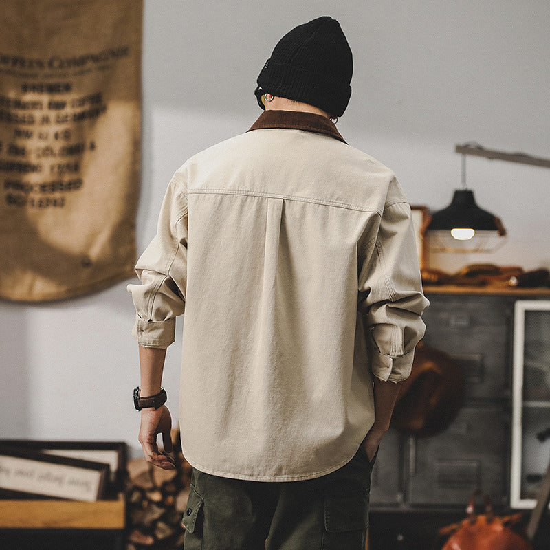 Men’s Workwear Jacket – Loose Fit – Durable Canvas – Utility Pockets – Button Front