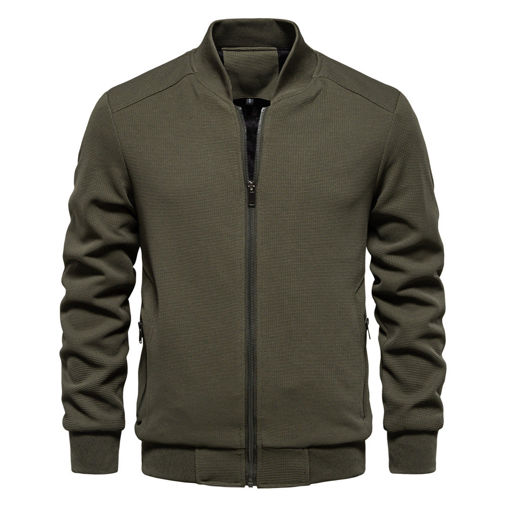 Men’s Bomber Jacket – Slim Fit – Textured Knit – Zipper Closure – Ribbed Trim