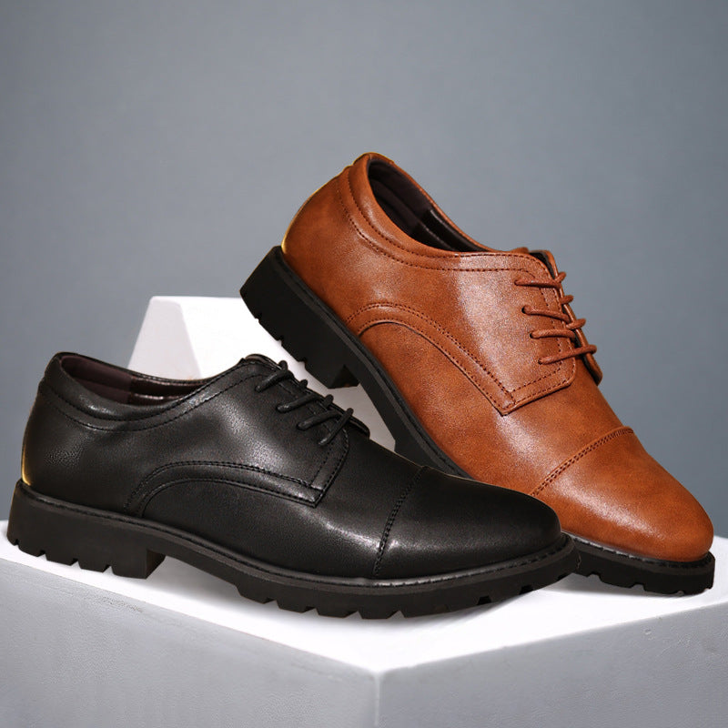 Men’s Derby Shoes – Leather – Cap Toe – Formal Fit – Rubber Sole – Classic Style
