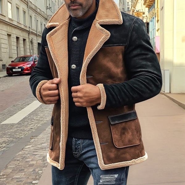 Men’s Casual Jacket – Shearling Trim – Structured Fit – Button Front