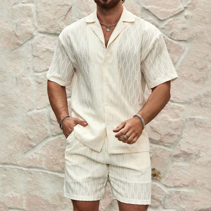 Men’s Two-Piece Set – Short Sleeve Button-Up Shirt and Shorts – Relaxed Fit Cotton
