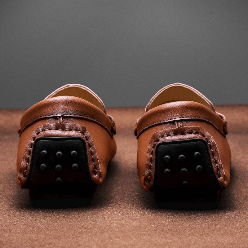 Men’s Loafers – Slip-On Leather – Metal Buckle – Round Toe – Textured Sole