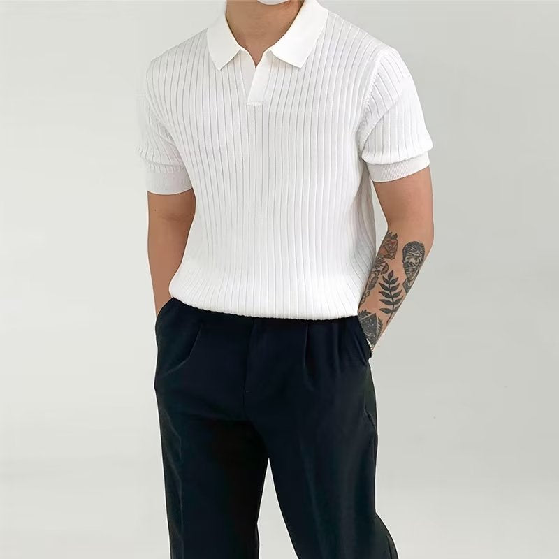 Men’s Polo Shirt – Ribbed Knit Cotton Blend – Standard Fit – Short Sleeve Casual Wear