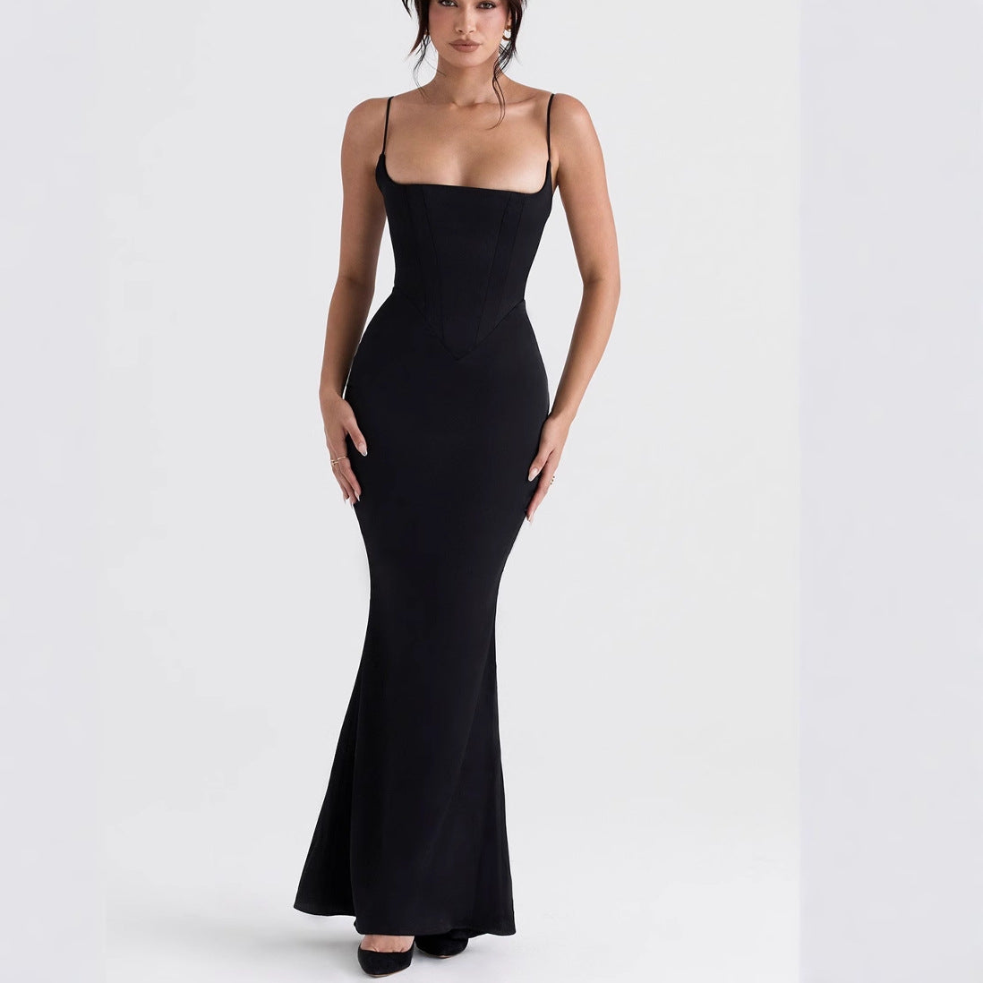 Women’s Maxi Dress – Bodycon Fit – Spaghetti Straps – Stretch Fabric – Evening Wear