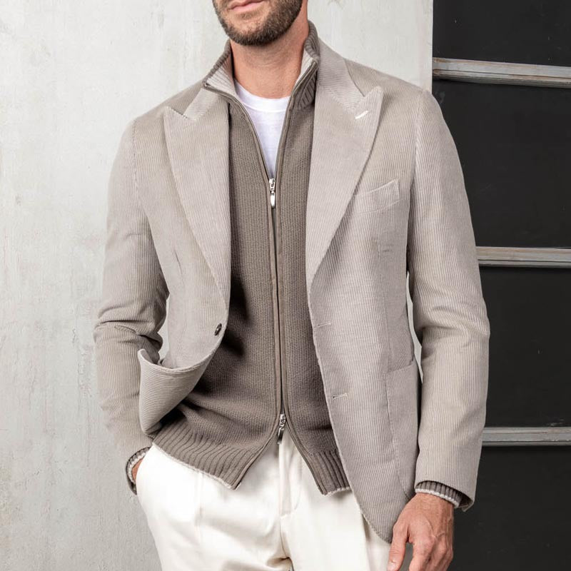 Men’s Blazer – Slim Fit Corduroy – Notched Lapel – Smart Casual Business Wear