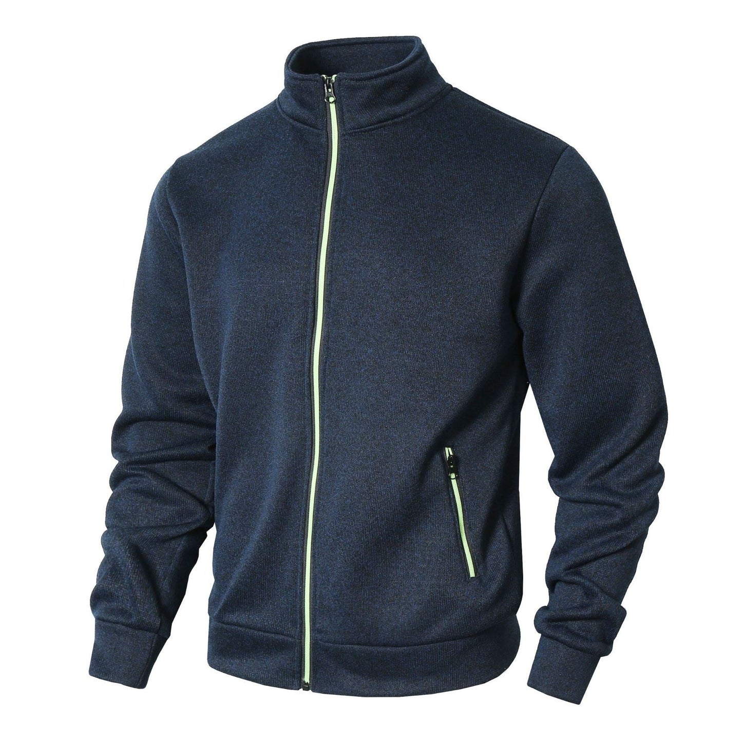 Men’s Zip-Up Jacket – Fleece Lined Knit – Stand Collar – Zipper Pockets – Regular Fit