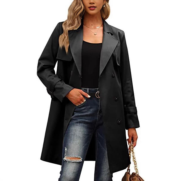 Women’s Long Coat – Wool Blend – Tailored Fit – Double-Breasted Formal Style